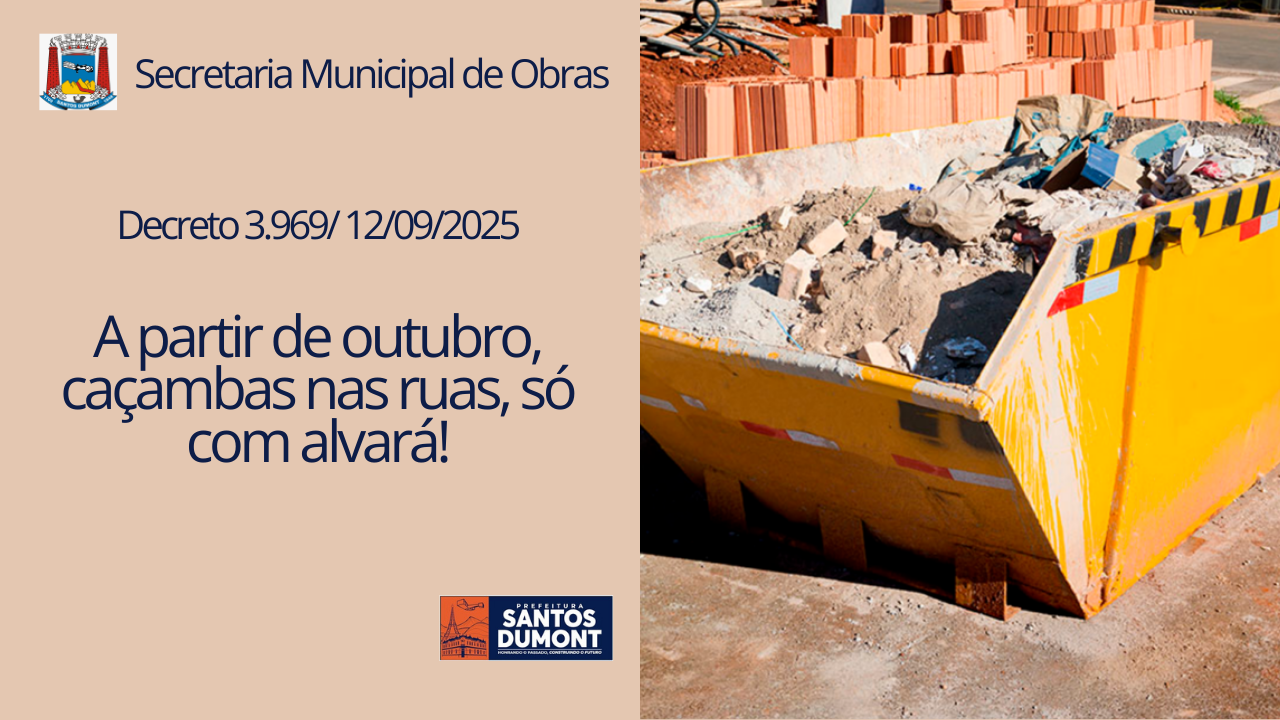 Decreto Nº 3.969 de 12/09/2025 regulamentará instalação de caçambas nas vias públicas