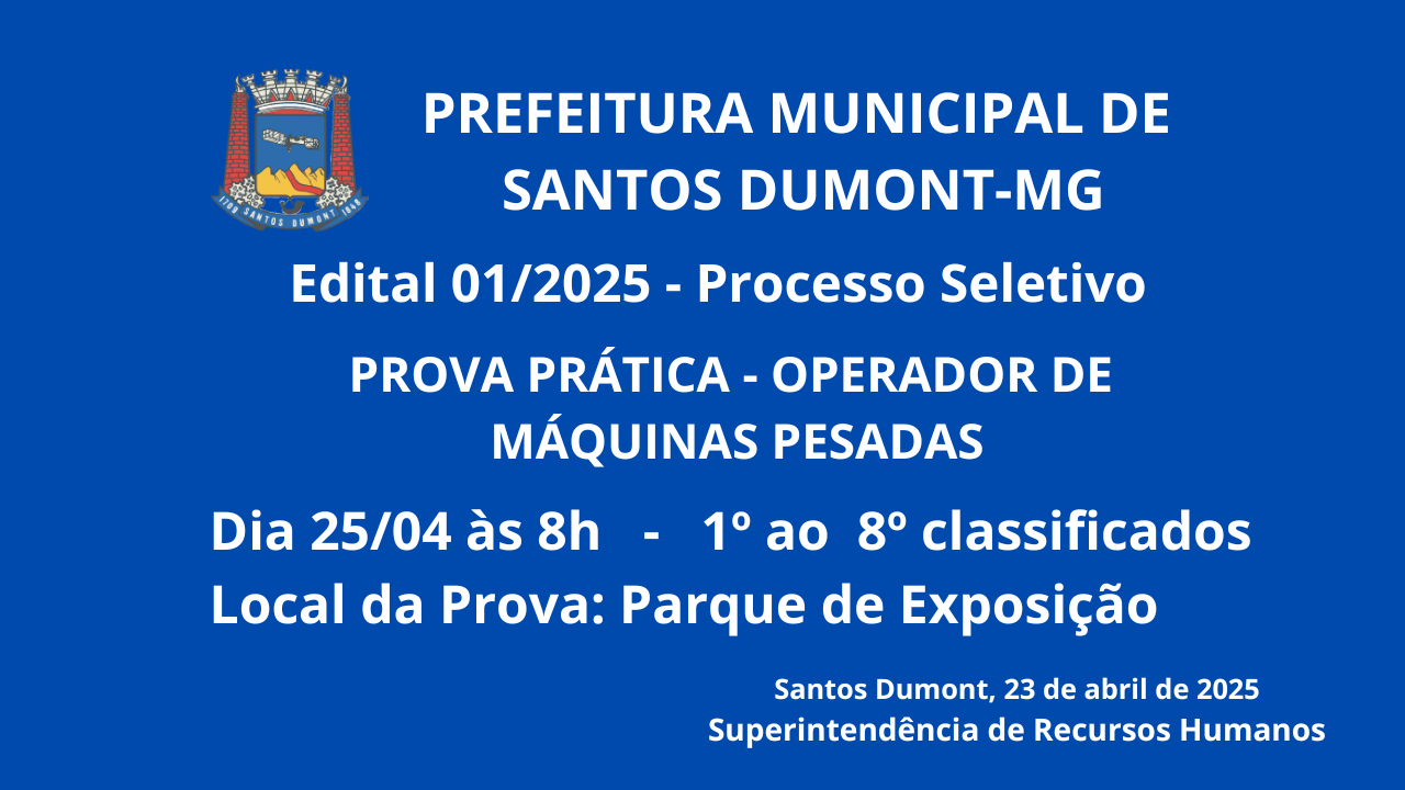 Edital 001/2025 - Prova Prática Categoria Operador de Máquinas Pesadas