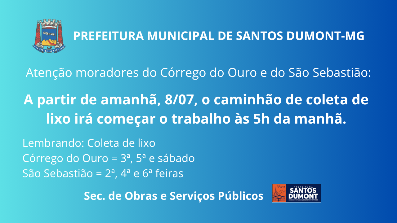 Atenção moradores dos bairros Córrego do Ouro e São Sebastião