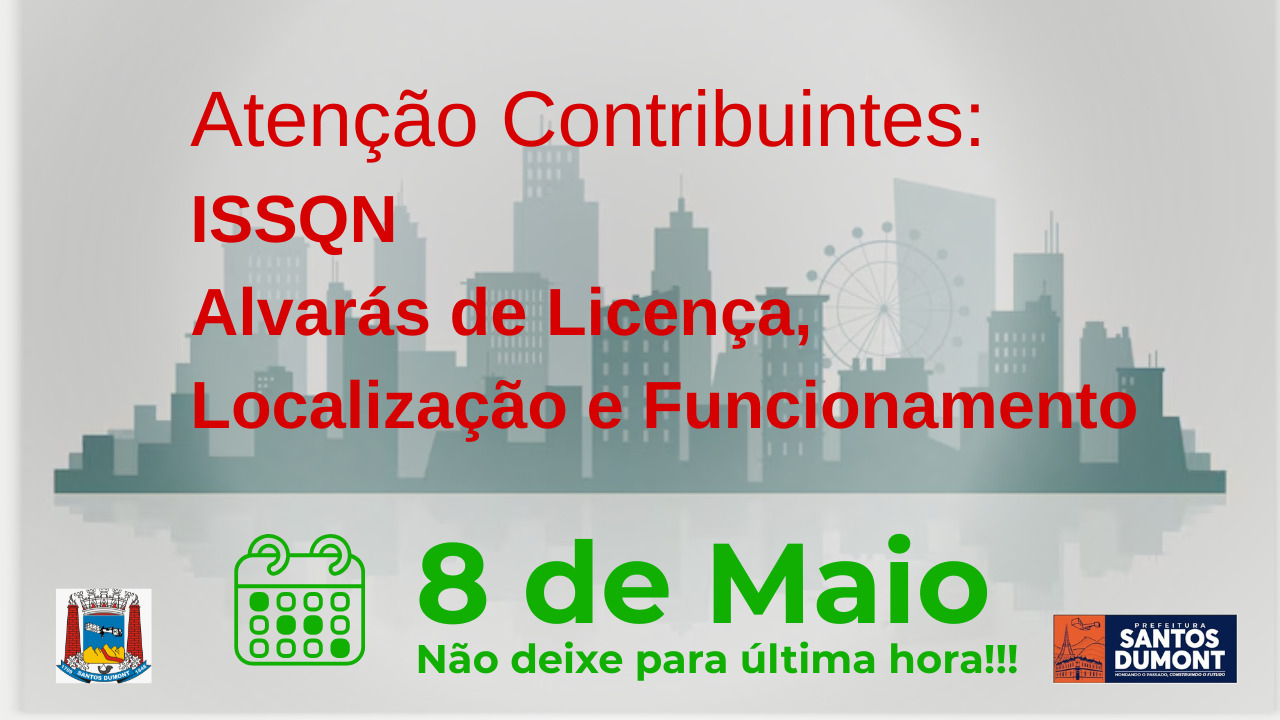 Data limite para recolhimento do ISSQN é 8 de Maio