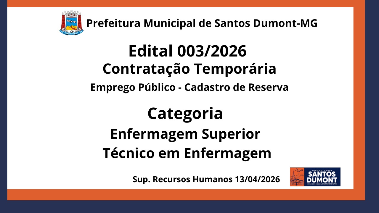 Edital 003/2026 CONTRATAÇÃO TEMPORÁRIA – Emprego Público - Cadastro de Reserva