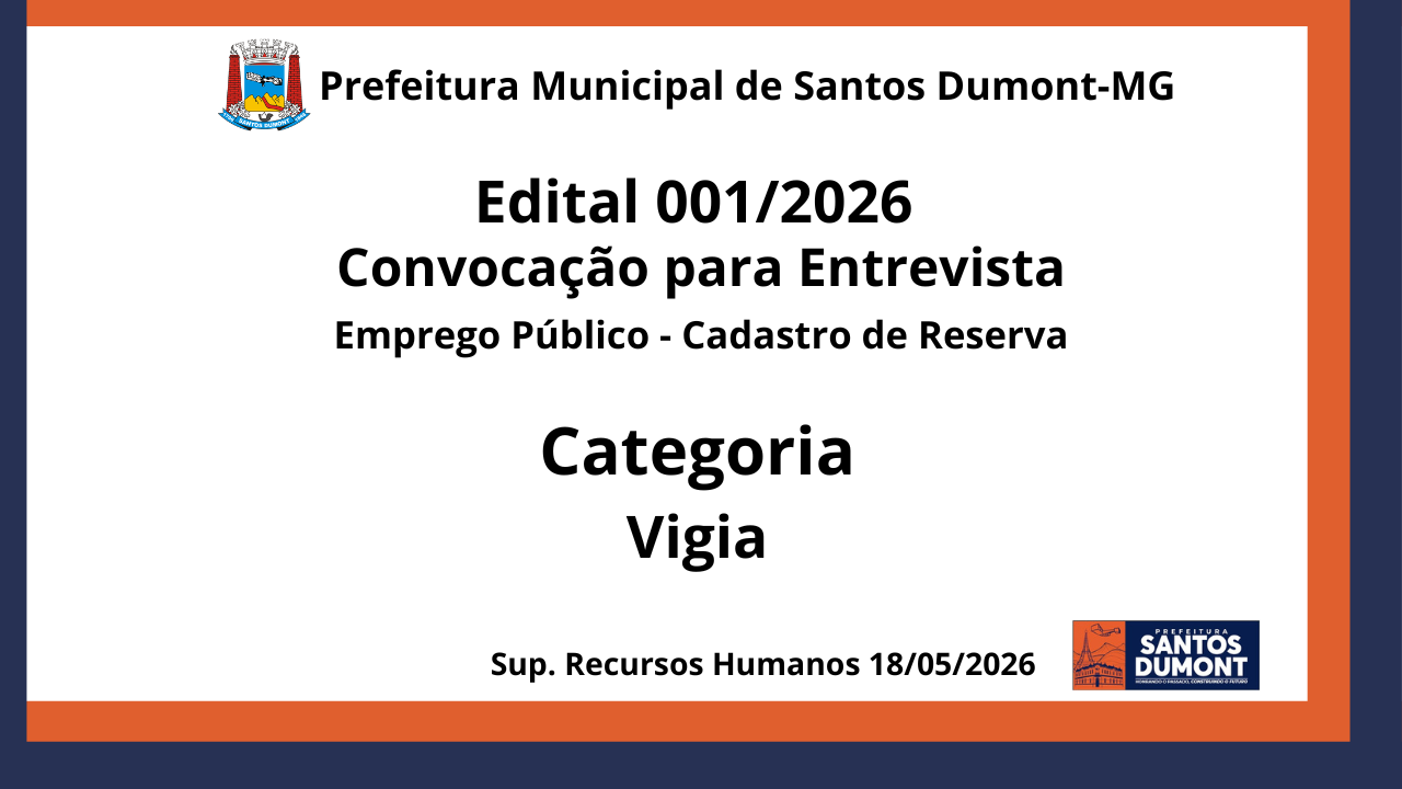 Edital 001/2026 - Convocação para entrevistas - Categoria VIGIA