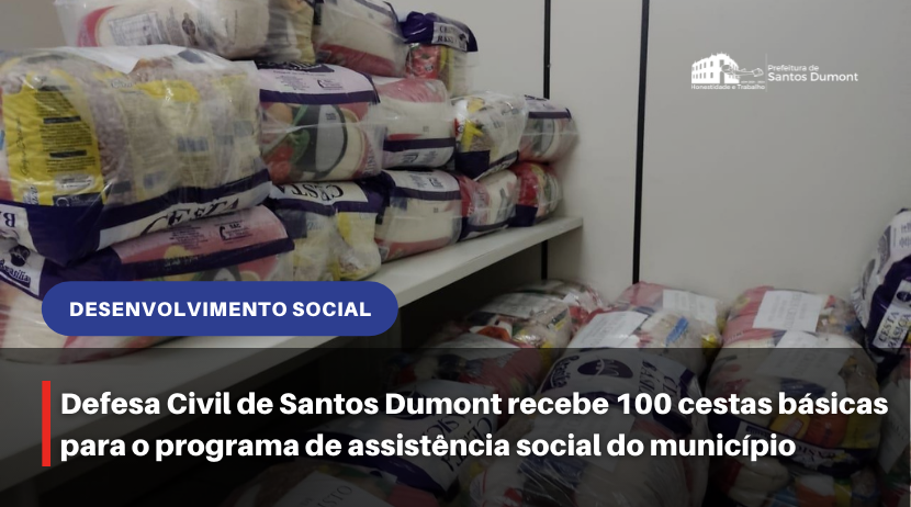 Defesa Civil de Santos Dumont recebe 100 cestas básicas para o programa de assistência social do município