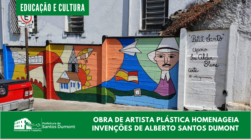 Mural homenageia invenções de Alberto Santos Dumont