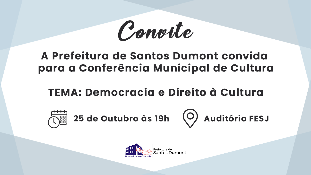 Conferência de Cultura dia 25/10 às 19h na Faculdade Santos Dumont